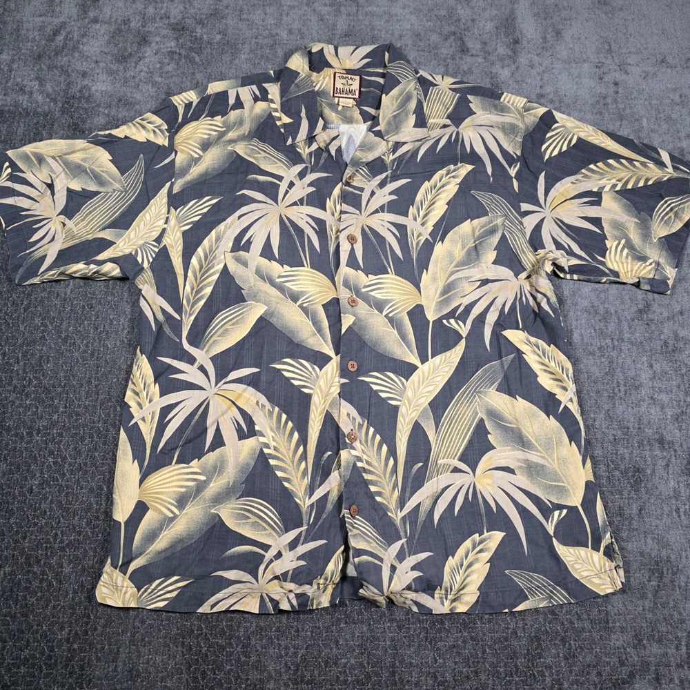 Tommy Bahama Mens Large 100% Silk Tropical Palm Leaf Short Sleeve Button Shirt